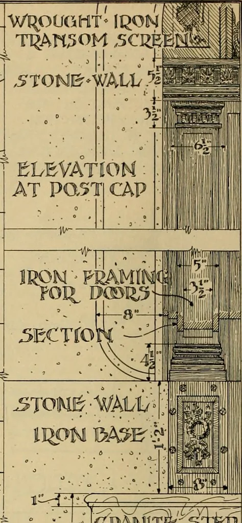 An illustration from Radford’s portfolio of details of building construction; a remarkable and unique collection of full-page plates, accurately drawn and reproduced to exact scale. Complete details for every style of interior trim, including special built-in features., 1911, leaf 101