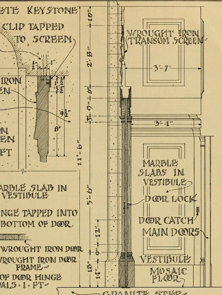 An illustration from Radford’s portfolio of details of building construction; a remarkable and unique collection of full-page plates, accurately drawn and reproduced to exact scale. Complete details for every style of interior trim, including special built-in features., 1911, leaf 102