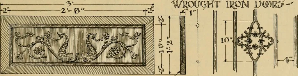 An illustration from Radford’s portfolio of details of building construction; a remarkable and unique collection of full-page plates, accurately drawn and reproduced to exact scale. Complete details for every style of interior trim, including special built-in features., 1911, leaf 102