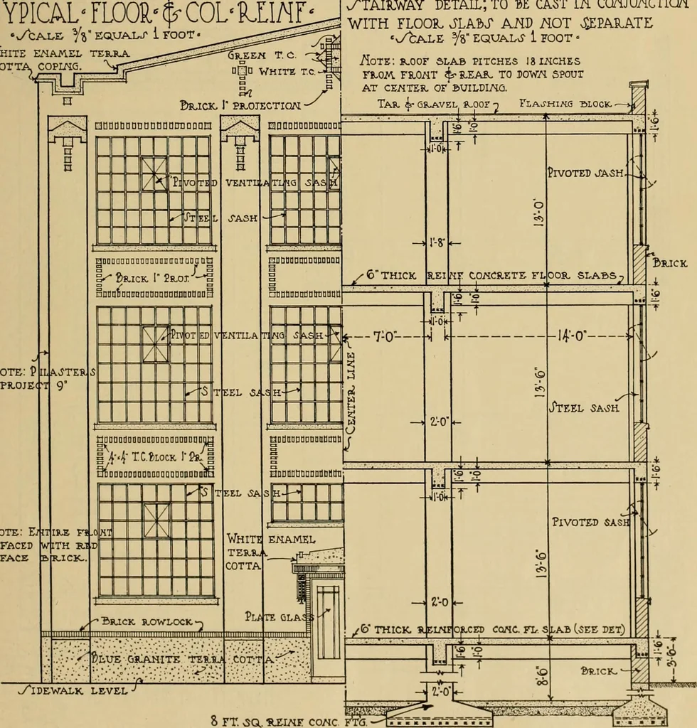 An illustration from Radford’s portfolio of details of building construction; a remarkable and unique collection of full-page plates, accurately drawn and reproduced to exact scale. Complete details for every style of interior trim, including special built-in features., 1911, leaf 112