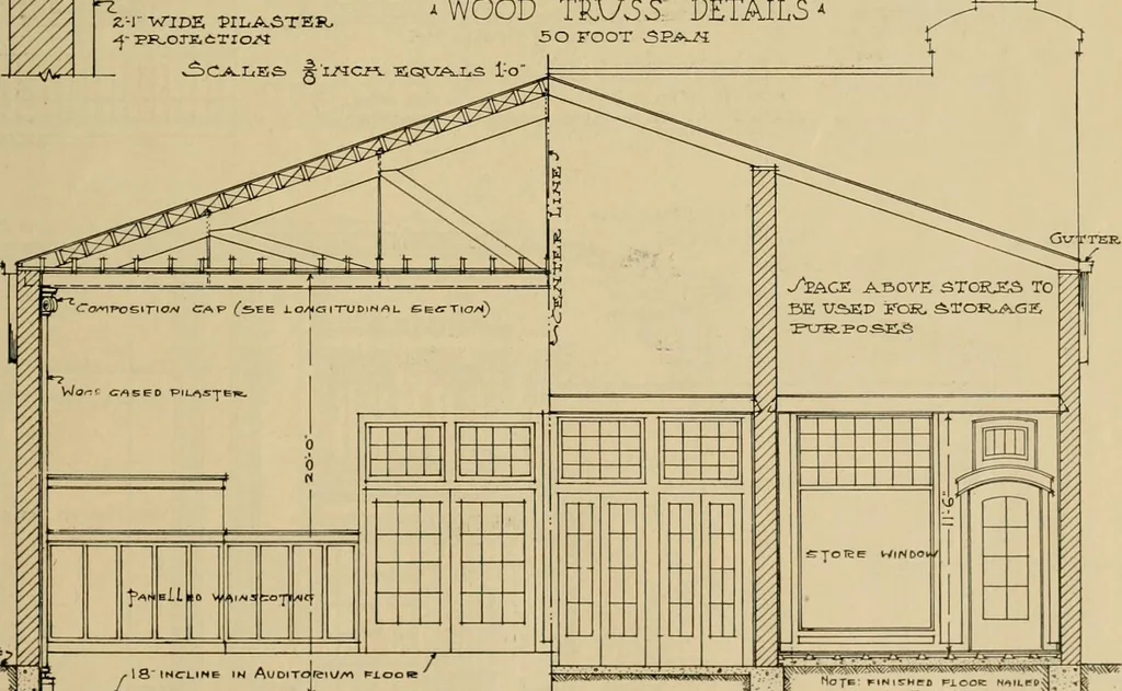 An illustration from Radford’s portfolio of details of building construction; a remarkable and unique collection of full-page plates, accurately drawn and reproduced to exact scale. Complete details for every style of interior trim, including special built-in features., 1911, leaf 114