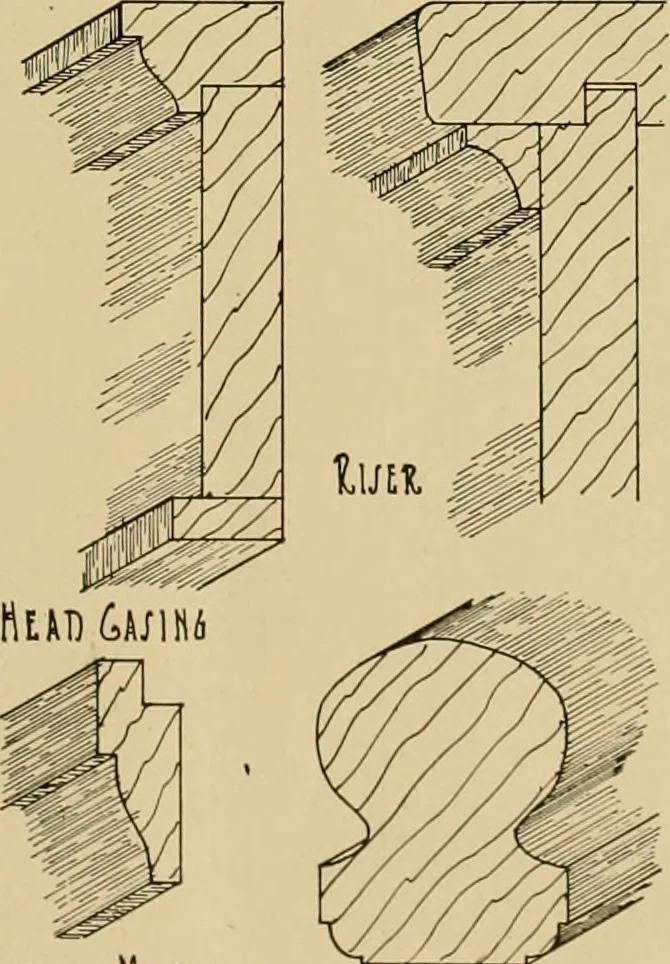 An illustration from Radford’s portfolio of details of building construction; a remarkable and unique collection of full-page plates, accurately drawn and reproduced to exact scale. Complete details for every style of interior trim, including special built-in features., 1911, leaf 116