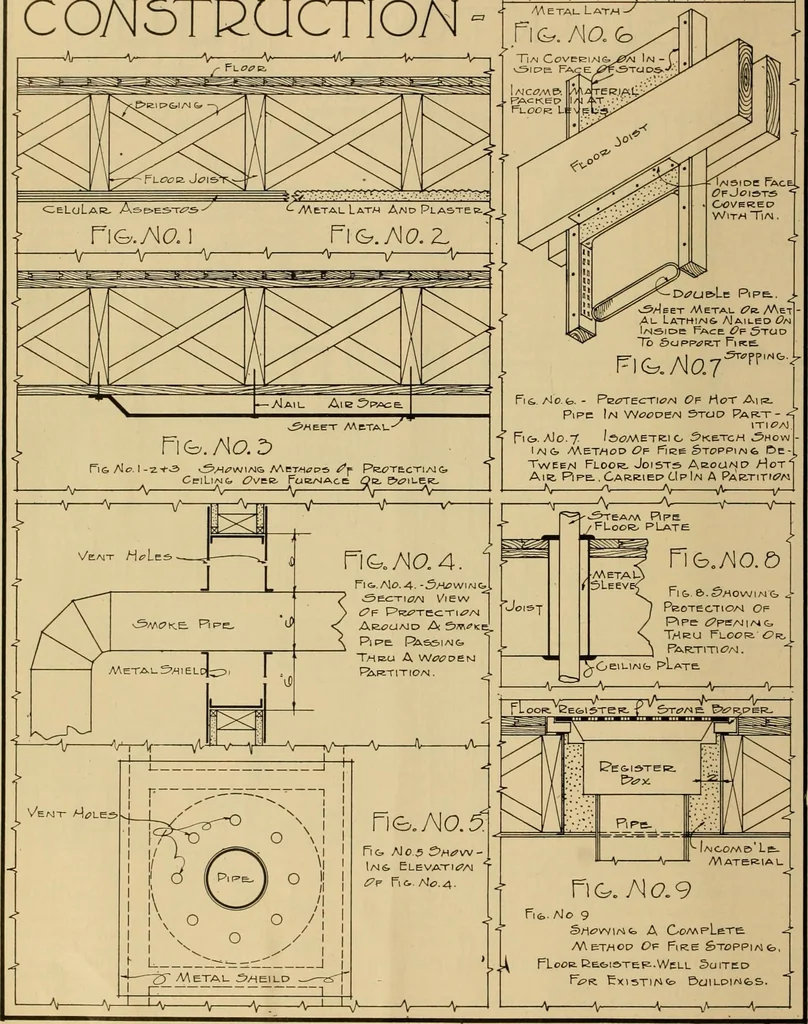 An illustration from Radford’s portfolio of details of building construction; a remarkable and unique collection of full-page plates, accurately drawn and reproduced to exact scale. Complete details for every style of interior trim, including special built-in features., 1911, leaf 17