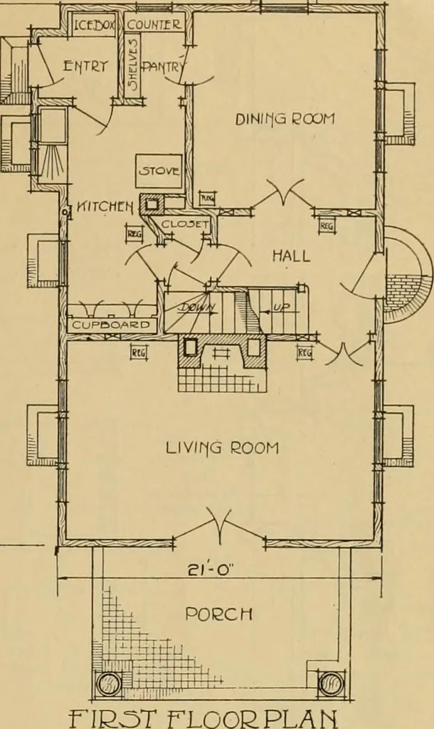 An illustration from Radford’s portfolio of details of building construction; a remarkable and unique collection of full-page plates, accurately drawn and reproduced to exact scale. Complete details for every style of interior trim, including special built-in features., 1911, leaf 30