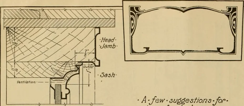 An illustration from Radford’s portfolio of details of building construction; a remarkable and unique collection of full-page plates, accurately drawn and reproduced to exact scale. Complete details for every style of interior trim, including special built-in features., 1911, leaf 31