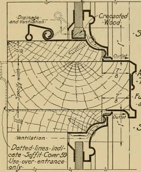 An illustration from Radford’s portfolio of details of building construction; a remarkable and unique collection of full-page plates, accurately drawn and reproduced to exact scale. Complete details for every style of interior trim, including special built-in features., 1911, leaf 31