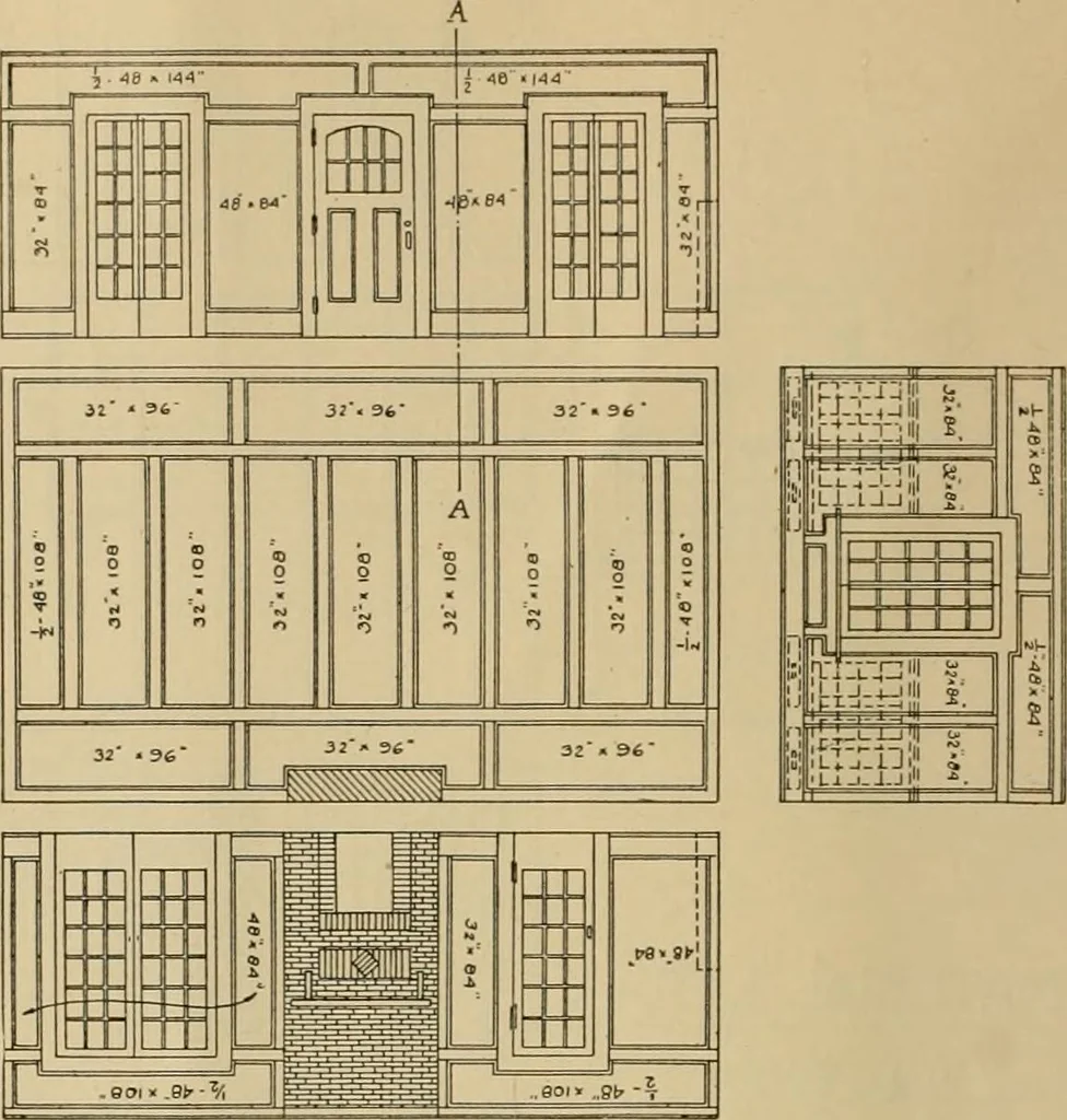 An illustration from Radford’s portfolio of details of building construction; a remarkable and unique collection of full-page plates, accurately drawn and reproduced to exact scale. Complete details for every style of interior trim, including special built-in features., 1911, leaf 35