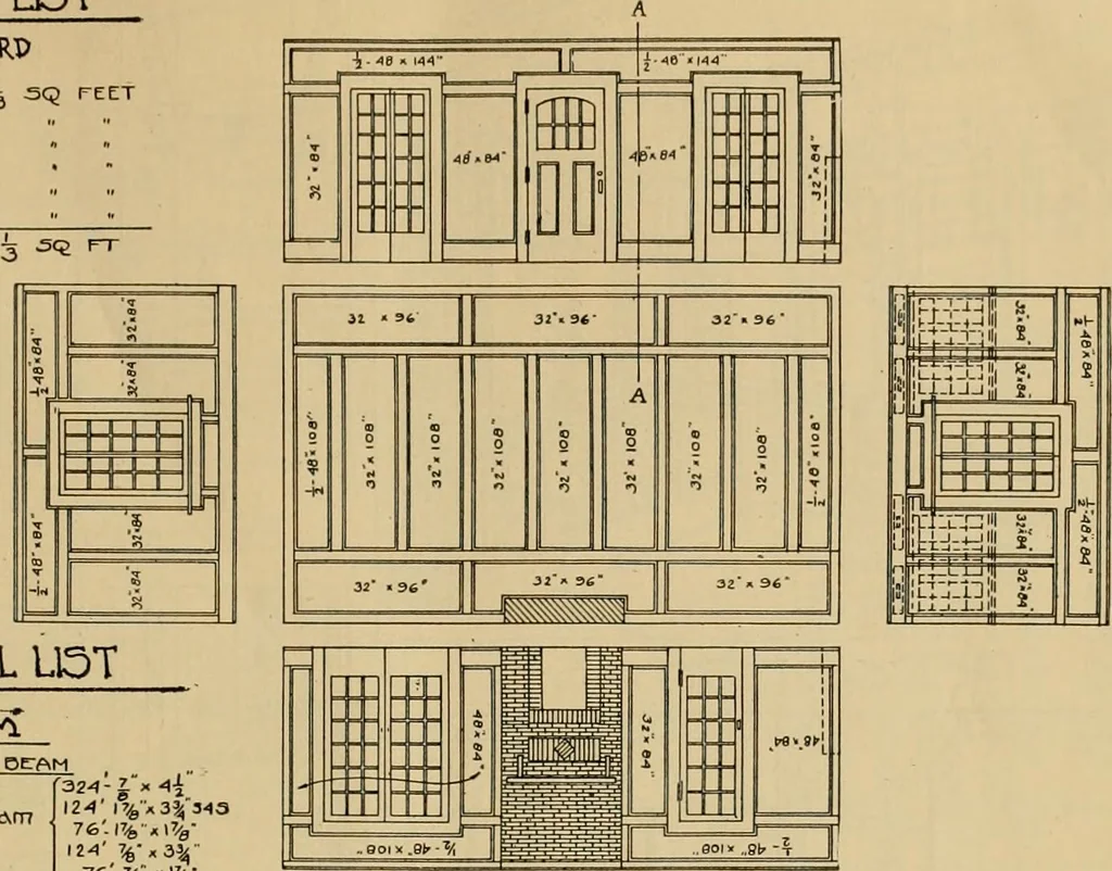 An illustration from Radford’s portfolio of details of building construction; a remarkable and unique collection of full-page plates, accurately drawn and reproduced to exact scale. Complete details for every style of interior trim, including special built-in features., 1911, leaf 36