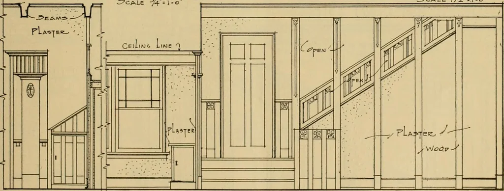 An illustration from Radford’s portfolio of details of building construction; a remarkable and unique collection of full-page plates, accurately drawn and reproduced to exact scale. Complete details for every style of interior trim, including special built-in features., 1911, leaf 40