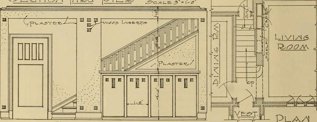 An illustration from Radford’s portfolio of details of building construction; a remarkable and unique collection of full-page plates, accurately drawn and reproduced to exact scale. Complete details for every style of interior trim, including special built-in features., 1911, leaf 41