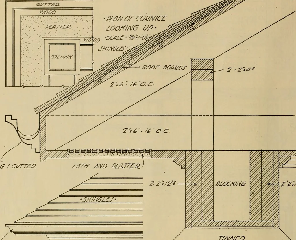 An illustration from Radford’s portfolio of details of building construction; a remarkable and unique collection of full-page plates, accurately drawn and reproduced to exact scale. Complete details for every style of interior trim, including special built-in features., 1911, leaf 49