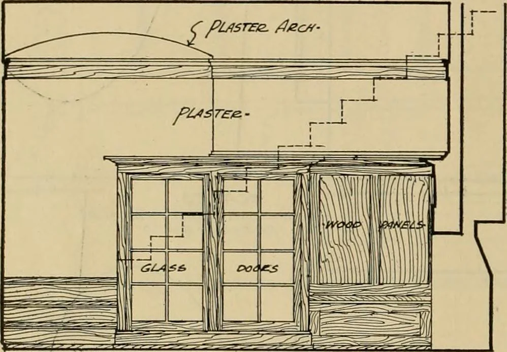 An illustration from Radford’s portfolio of details of building construction; a remarkable and unique collection of full-page plates, accurately drawn and reproduced to exact scale. Complete details for every style of interior trim, including special built-in features., 1911, leaf 57