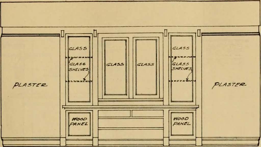 An illustration from Radford’s portfolio of details of building construction; a remarkable and unique collection of full-page plates, accurately drawn and reproduced to exact scale. Complete details for every style of interior trim, including special built-in features., 1911, leaf 60