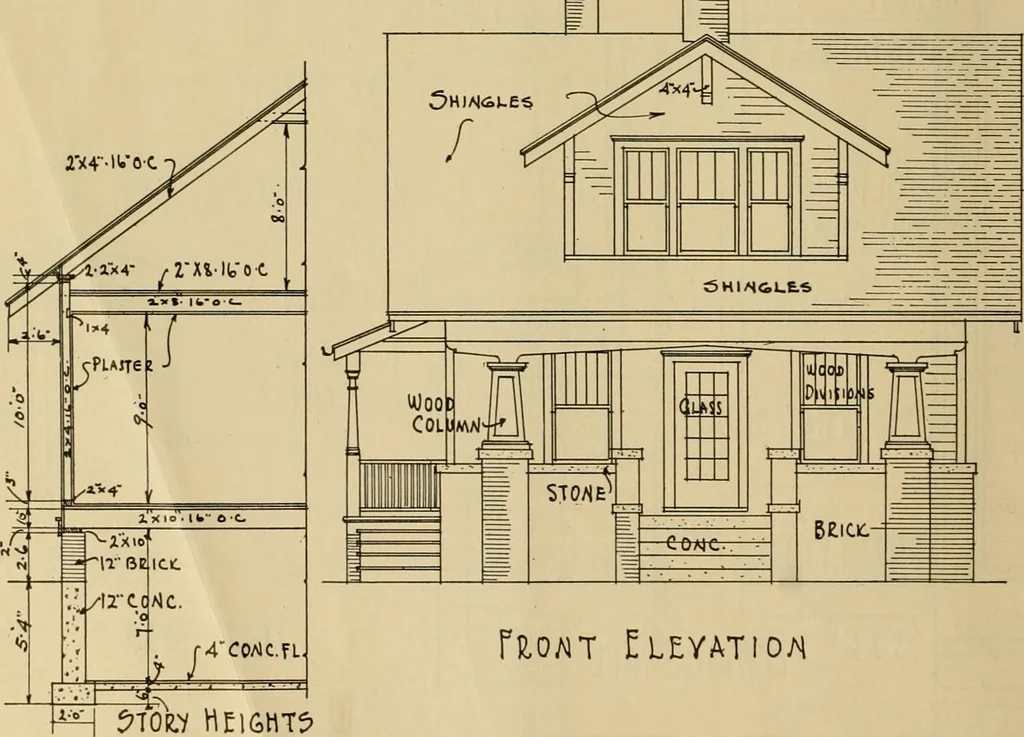 An illustration from Radford’s portfolio of details of building construction; a remarkable and unique collection of full-page plates, accurately drawn and reproduced to exact scale. Complete details for every style of interior trim, including special built-in features., 1911, leaf 63