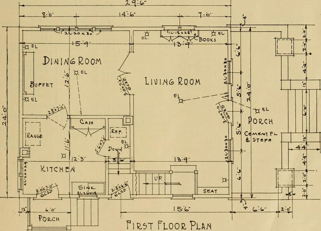 An illustration from Radford’s portfolio of details of building construction; a remarkable and unique collection of full-page plates, accurately drawn and reproduced to exact scale. Complete details for every style of interior trim, including special built-in features., 1911, leaf 64