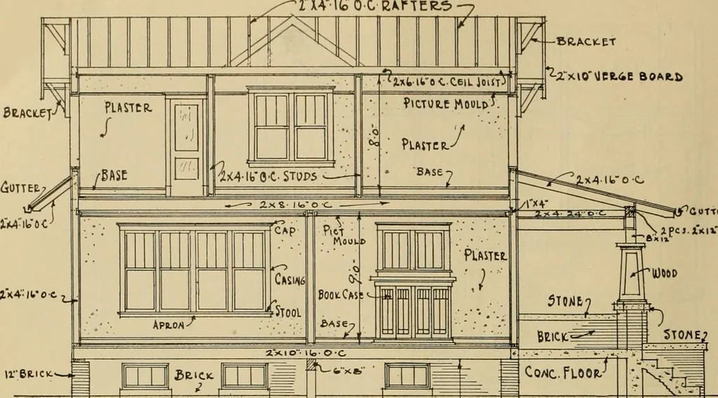 An illustration from Radford’s portfolio of details of building construction; a remarkable and unique collection of full-page plates, accurately drawn and reproduced to exact scale. Complete details for every style of interior trim, including special built-in features., 1911, leaf 65