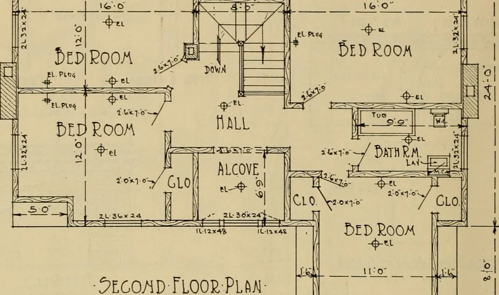 An illustration from Radford’s portfolio of details of building construction; a remarkable and unique collection of full-page plates, accurately drawn and reproduced to exact scale. Complete details for every style of interior trim, including special built-in features., 1911, leaf 69