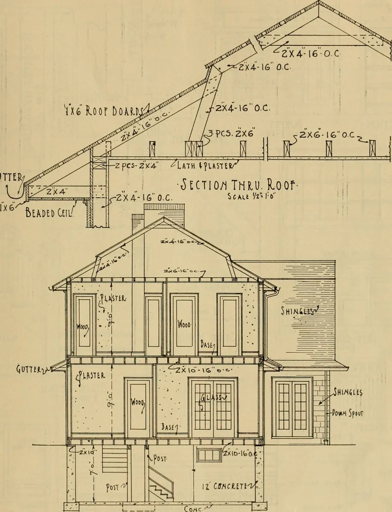 An illustration from Radford’s portfolio of details of building construction; a remarkable and unique collection of full-page plates, accurately drawn and reproduced to exact scale. Complete details for every style of interior trim, including special built-in features., 1911, leaf 70