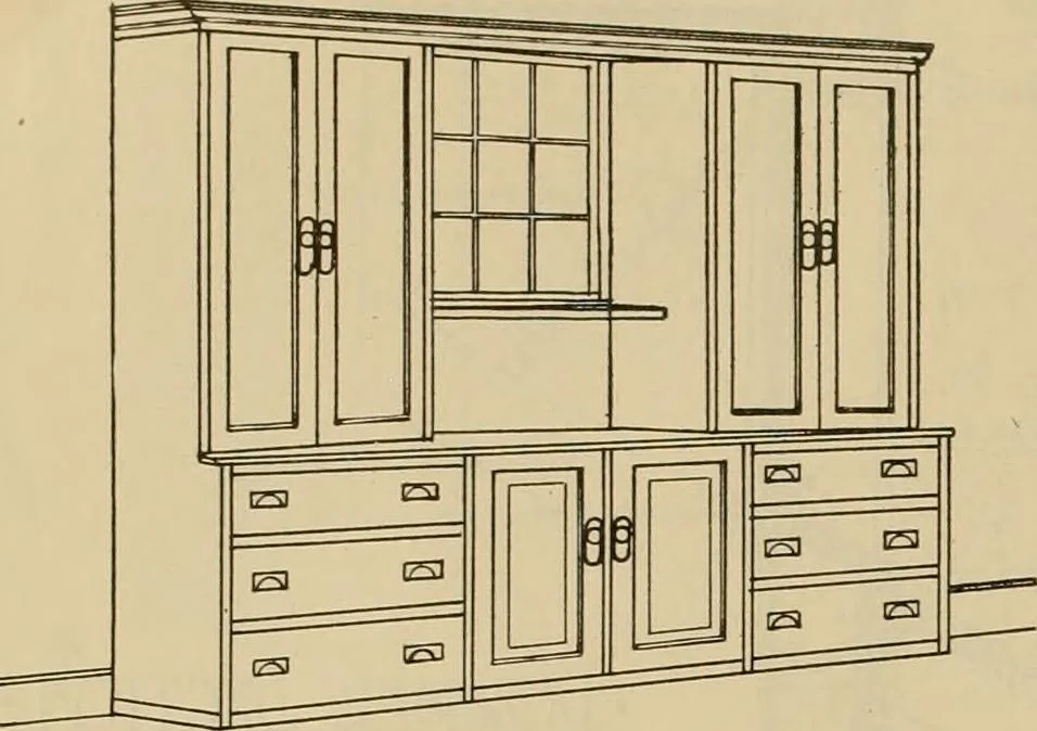 An illustration from Radford’s portfolio of details of building construction; a remarkable and unique collection of full-page plates, accurately drawn and reproduced to exact scale. Complete details for every style of interior trim, including special built-in features., 1911, leaf 75