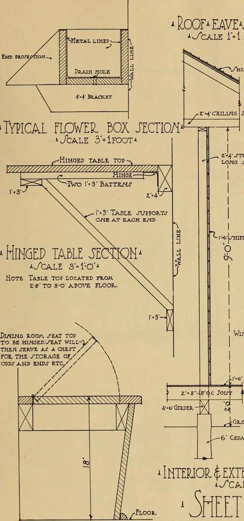 An illustration from Radford’s portfolio of details of building construction; a remarkable and unique collection of full-page plates, accurately drawn and reproduced to exact scale. Complete details for every style of interior trim, including special built-in features., 1911, leaf 86