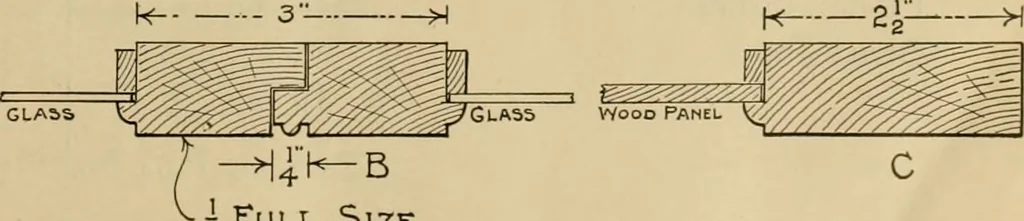 An illustration from Radford’s portfolio of details of building construction; a remarkable and unique collection of full-page plates, accurately drawn and reproduced to exact scale. Complete details for every style of interior trim, including special built-in features., 1911, leaf 92