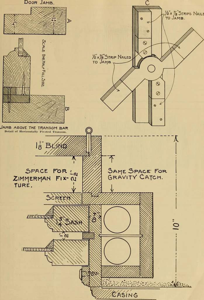 An illustration from Radford’s portfolio of details of building construction; a remarkable and unique collection of full-page plates, accurately drawn and reproduced to exact scale. Complete details for every style of interior trim, including special built-in features., 1911, leaf 96