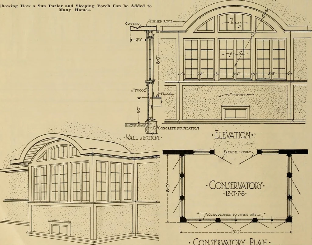 An illustration from Radford’s portfolio of details of building construction; a remarkable and unique collection of full-page plates, accurately drawn and reproduced to exact scale. Complete details for every style of interior trim, including special built-in features., 1911, leaf 99