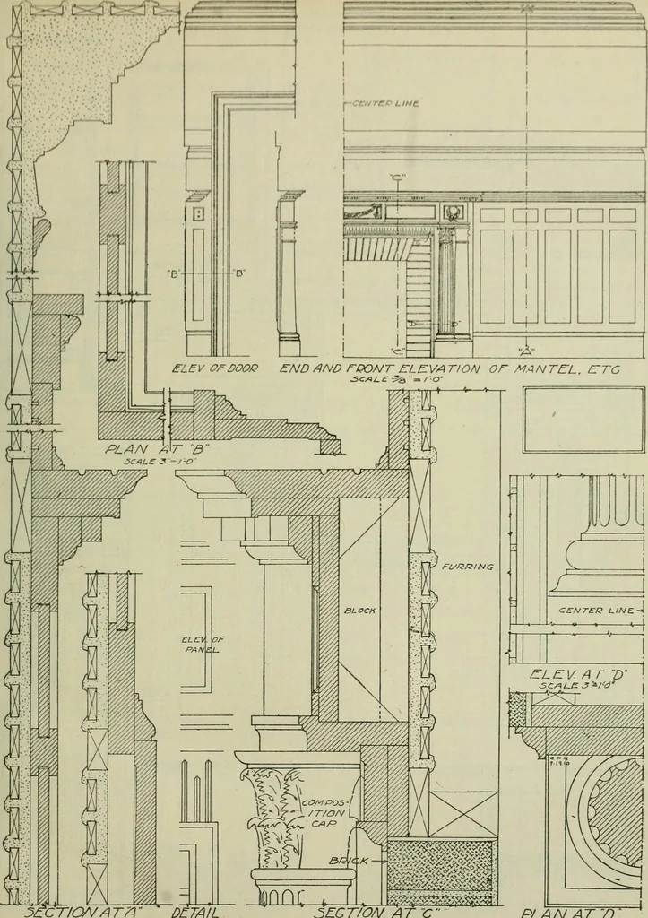 An illustration from Radford's portfolio of details of building construction : a remarkable and unique collection of full-page plates, accurately drawn and reproduced to exact scale ..., 1911, leaf 22