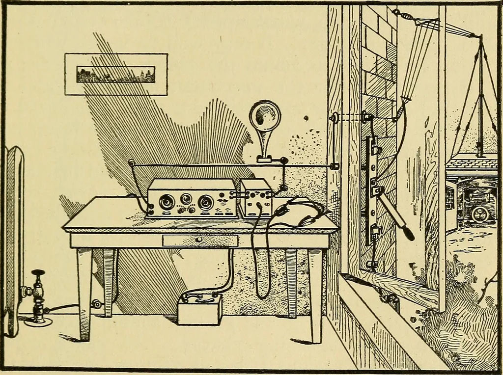 An illustration from Radio for everybody; being a popular guide to practical radio-phone reception and transmission and to the dot-and-dash reception and transmission of the radio telegraph, for the layman who wants to apply radio for his pleasure and profit without going into the special theories and the intricacies of the art, 1922, leaf 124