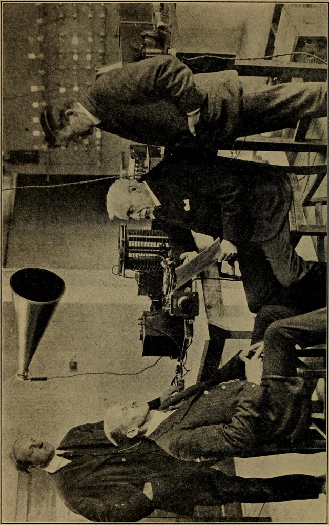 An illustration from Radio, miracle of the 20th century ... a story of human achievement that stands unrivalled in the history of humanity, together with a colorful portrayal, giving a broad, general view of the whole subject of wireless telegraph and telephone and its marvelous development, 1922, leaf 109