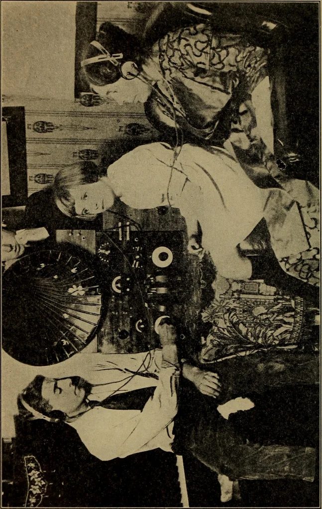 An illustration from Radio, miracle of the 20th century ... a story of human achievement that stands unrivalled in the history of humanity, together with a colorful portrayal, giving a broad, general view of the whole subject of wireless telegraph and telephone and its marvelous development, 1922, leaf 149
