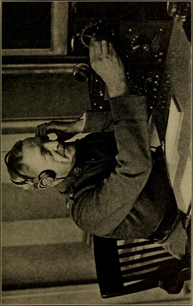 An illustration from Radio, miracle of the 20th century ... a story of human achievement that stands unrivalled in the history of humanity, together with a colorful portrayal, giving a broad, general view of the whole subject of wireless telegraph and telephone and its marvelous development, 1922, leaf 32