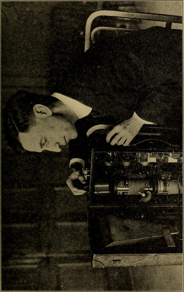 An illustration from Radio, miracle of the 20th century ... a story of human achievement that stands unrivalled in the history of humanity, together with a colorful portrayal, giving a broad, general view of the whole subject of wireless telegraph and telephone and its marvelous development, 1922, leaf 34