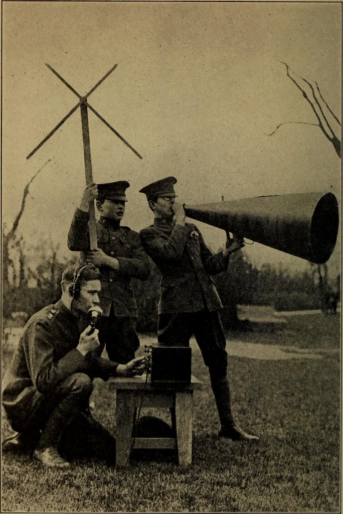 An illustration from Radio, miracle of the 20th century ... a story of human achievement that stands unrivalled in the history of humanity, together with a colorful portrayal, giving a broad, general view of the whole subject of wireless telegraph and telephone and its marvelous development, 1922, leaf 71