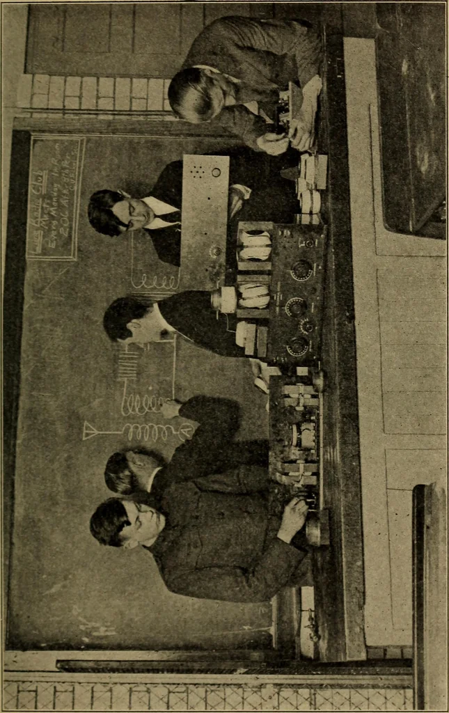 An illustration from Radio, miracle of the 20th century ... a story of human achievement that stands unrivalled in the history of humanity, together with a colorful portrayal, giving a broad, general view of the whole subject of wireless telegraph and telephone and its marvelous development, 1922, leaf 72