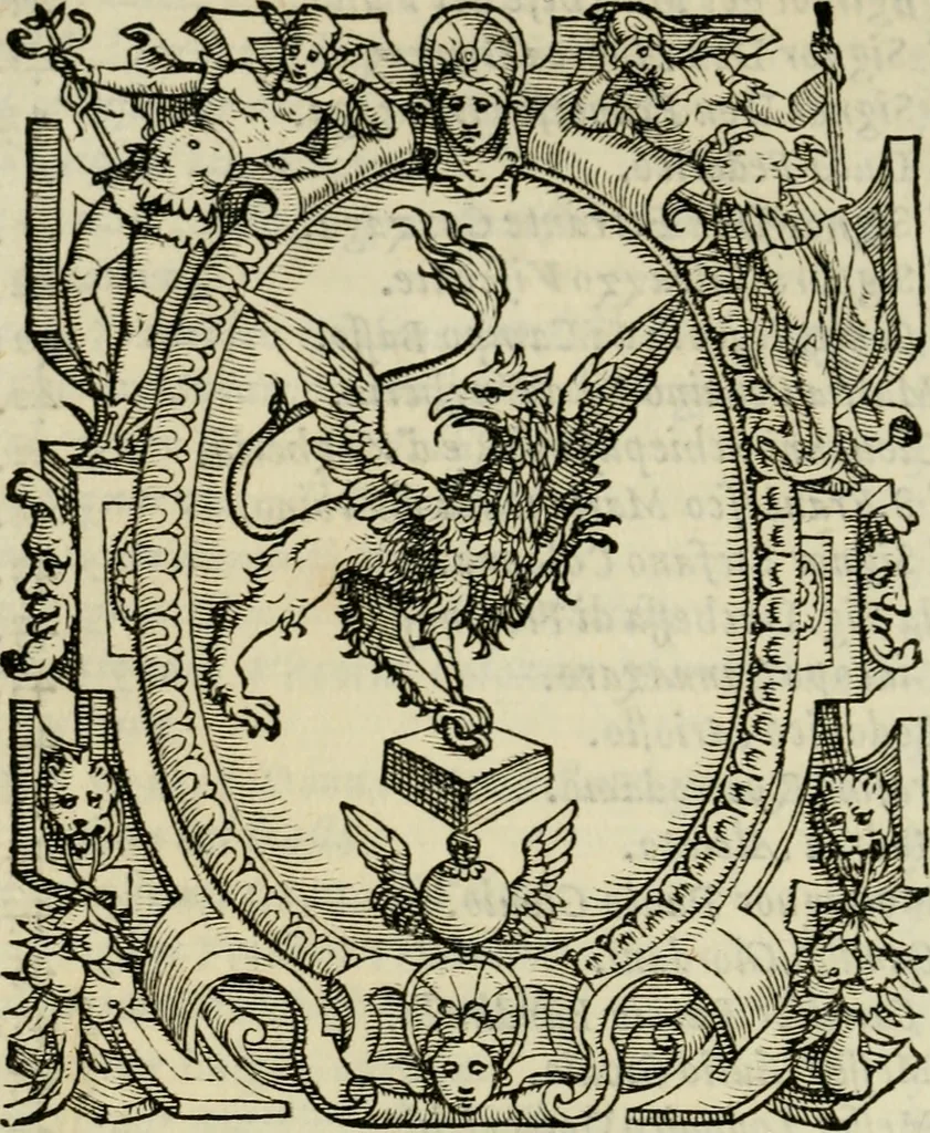 An illustration from Raggionamento di mons. Paolo Giovio, vescouo di Nocera, con messer Lodouico Domenichi : sopra i motti, & disegni d'arme, & d'amore, che communemente chiamano imprese. Con vn discorso di Girolamo Ruscelli intorno allo stesso soggetto, 1559, leaf 223