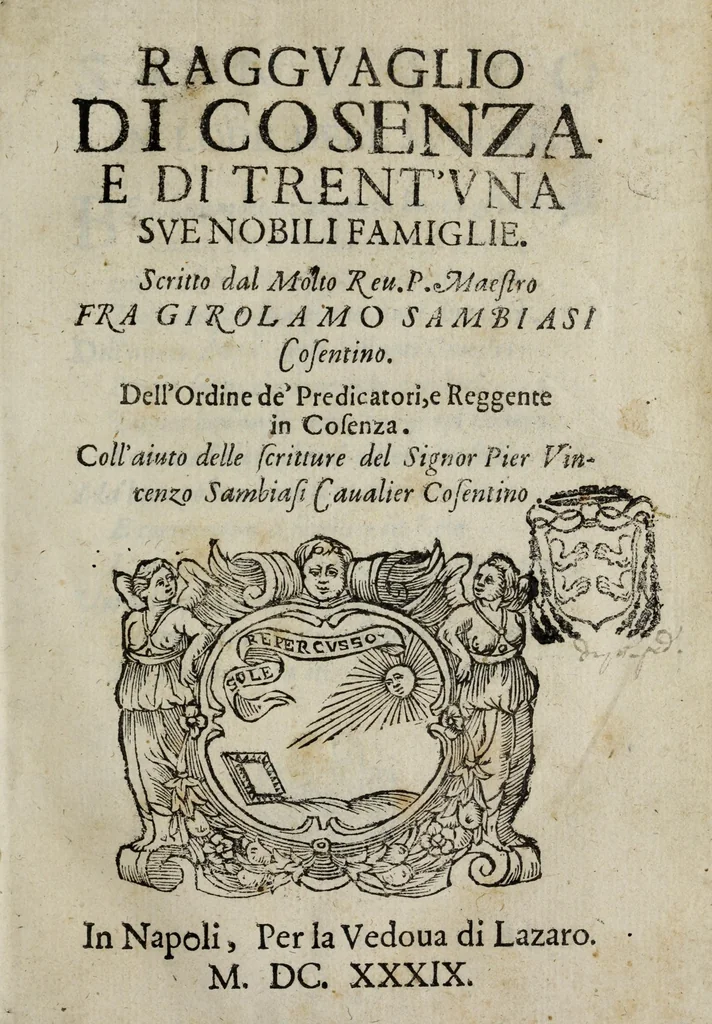 An illustration from Ragguaglio di Cosenza e di trent'una sue nobili famiglie, 1639, leaf 5