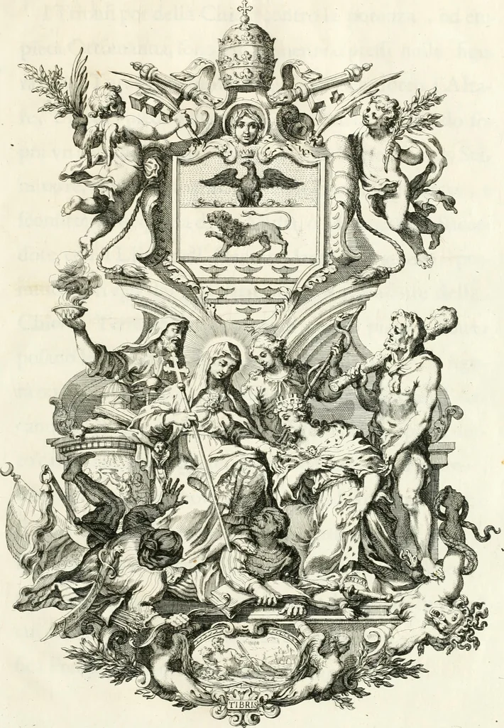 An illustration from Raggvaglio della solenne comparsa, fatta in Roma gli otto di gennaio MDCLXXXVII. dall'illvstrissimo, et eccellentissimo signor conte di Castelmaine ambasciadore straordinario della Sagra Real Maestà di Giacomo Secondo rè d'Inghilterra, Scozia, Francia, et Ibernia, difensore della fede alla Santa Sede Apostolica, in andare pvblicamente all'vdienza della Santità di Nostro Signore Papa Innocenzo Vndecimo, 1687, leaf 38