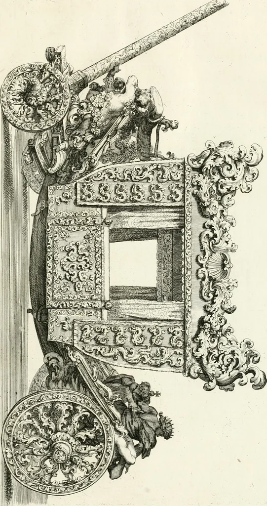 An illustration from Raggvaglio della solenne comparsa, fatta in Roma gli otto di gennaio MDCLXXXVII. dall'illvstrissimo, et eccellentissimo signor conte di Castelmaine ambasciadore straordinario della Sagra Real Maestà di Giacomo Secondo rè d'Inghilterra, Scozia, Francia, et Ibernia, difensore della fede alla Santa Sede Apostolica, in andare pvblicamente all'vdienza della Santità di Nostro Signore Papa Innocenzo Vndecimo, 1687, leaf 54