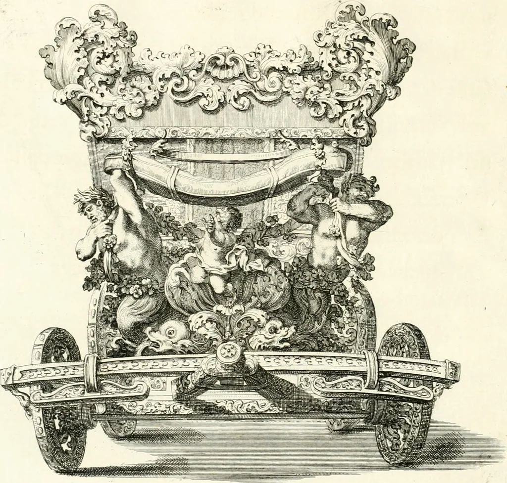 An illustration from Raggvaglio della solenne comparsa, fatta in Roma gli otto di gennaio MDCLXXXVII. dall'illvstrissimo, et eccellentissimo signor conte di Castelmaine ambasciadore straordinario della Sagra Real Maestà di Giacomo Secondo rè d'Inghilterra, Scozia, Francia, et Ibernia, difensore della fede alla Santa Sede Apostolica, in andare pvblicamente all'vdienza della Santità di Nostro Signore Papa Innocenzo Vndecimo, 1687, leaf 61