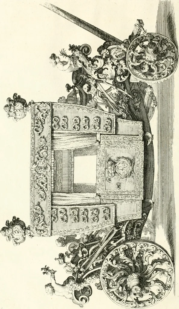 An illustration from Raggvaglio della solenne comparsa, fatta in Roma gli otto di gennaio MDCLXXXVII. dall'illvstrissimo, et eccellentissimo signor conte di Castelmaine ambasciadore straordinario della Sagra Real Maestà di Giacomo Secondo rè d'Inghilterra, Scozia, Francia, et Ibernia, difensore della fede alla Santa Sede Apostolica, in andare pvblicamente all'vdienza della Santità di Nostro Signore Papa Innocenzo Vndecimo, 1687, leaf 65