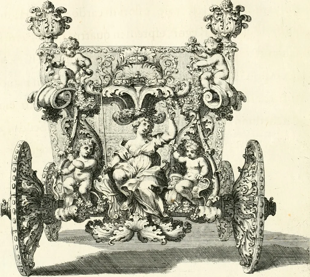 An illustration from Raggvaglio della solenne comparsa, fatta in Roma gli otto di gennaio MDCLXXXVII. dall'illvstrissimo, et eccellentissimo signor conte di Castelmaine ambasciadore straordinario della Sagra Real Maestà di Giacomo Secondo rè d'Inghilterra, Scozia, Francia, et Ibernia, difensore della fede alla Santa Sede Apostolica, in andare pvblicamente all'vdienza della Santità di Nostro Signore Papa Innocenzo Vndecimo, 1687, leaf 69