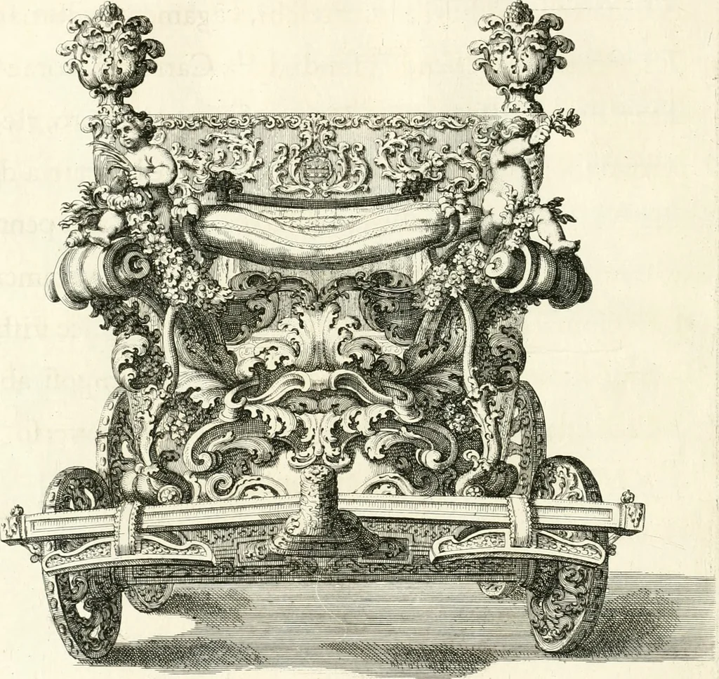 An illustration from Raggvaglio della solenne comparsa, fatta in Roma gli otto di gennaio MDCLXXXVII. dall'illvstrissimo, et eccellentissimo signor conte di Castelmaine ambasciadore straordinario della Sagra Real Maestà di Giacomo Secondo rè d'Inghilterra, Scozia, Francia, et Ibernia, difensore della fede alla Santa Sede Apostolica, in andare pvblicamente all'vdienza della Santità di Nostro Signore Papa Innocenzo Vndecimo, 1687, leaf 73