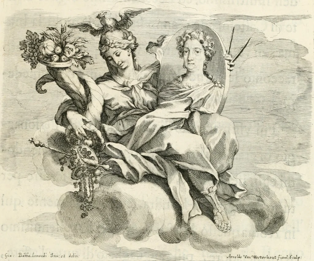 An illustration from Raggvaglio della solenne comparsa, fatta in Roma gli otto di gennaio MDCLXXXVII. dall'illvstrissimo, et eccellentissimo signor conte di Castelmaine ambasciadore straordinario della Sagra Real Maestà di Giacomo Secondo rè d'Inghilterra, Scozia, Francia, et Ibernia, difensore della fede alla Santa Sede Apostolica, in andare pvblicamente all'vdienza della Santità di Nostro Signore Papa Innocenzo Vndecimo, 1687, leaf 8