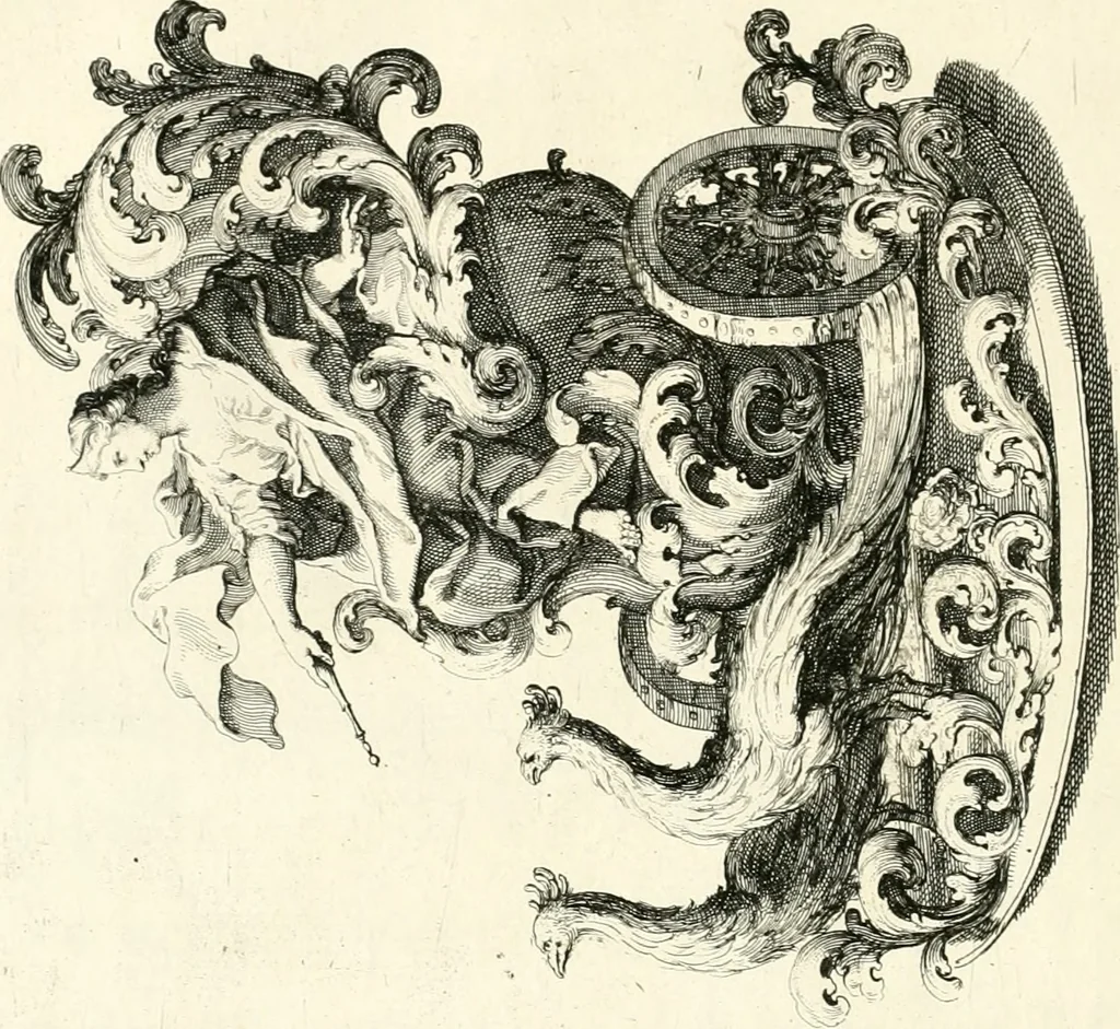 An illustration from Raggvaglio della solenne comparsa, fatta in Roma gli otto di gennaio MDCLXXXVII. dall'illvstrissimo, et eccellentissimo signor conte di Castelmaine ambasciadore straordinario della Sagra Real Maestà di Giacomo Secondo rè d'Inghilterra, Scozia, Francia, et Ibernia, difensore della fede alla Santa Sede Apostolica, in andare pvblicamente all'vdienza della Santità di Nostro Signore Papa Innocenzo Vndecimo, 1687, leaf 91