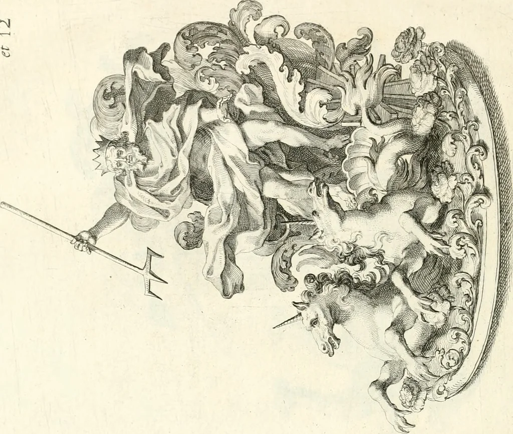 An illustration from Raggvaglio della solenne comparsa, fatta in Roma gli otto di gennaio MDCLXXXVII. dall'illvstrissimo, et eccellentissimo signor conte di Castelmaine ambasciadore straordinario della Sagra Real Maestà di Giacomo Secondo rè d'Inghilterra, Scozia, Francia, et Ibernia, difensore della fede alla Santa Sede Apostolica, in andare pvblicamente all'vdienza della Santità di Nostro Signore Papa Innocenzo Vndecimo, 1687, leaf 93