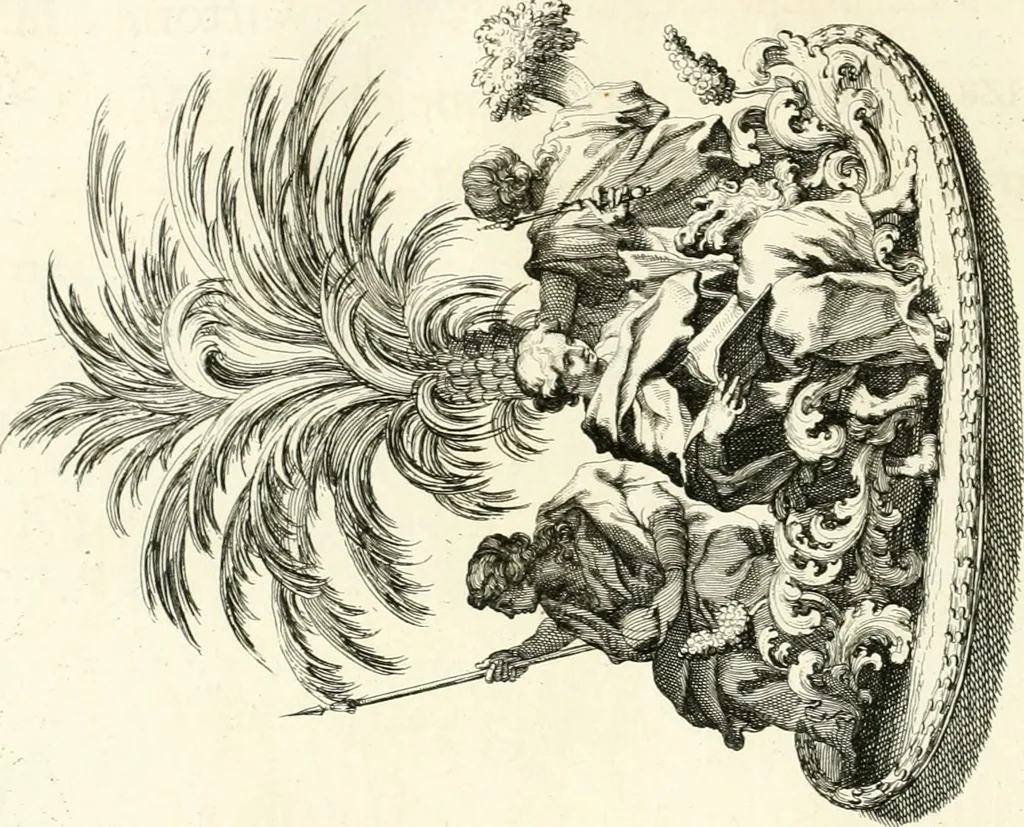 An illustration from Raggvaglio della solenne comparsa, fatta in Roma gli otto di gennaio MDCLXXXVII. dall'illvstrissimo, et eccellentissimo signor conte di Castelmaine ambasciadore straordinario della Sagra Real Maestà di Giacomo Secondo rè d'Inghilterra, Scozia, Francia, et Ibernia, difensore della fede alla Santa Sede Apostolica, in andare pvblicamente all'vdienza della Santità di Nostro Signore Papa Innocenzo Vndecimo, 1687, leaf 97