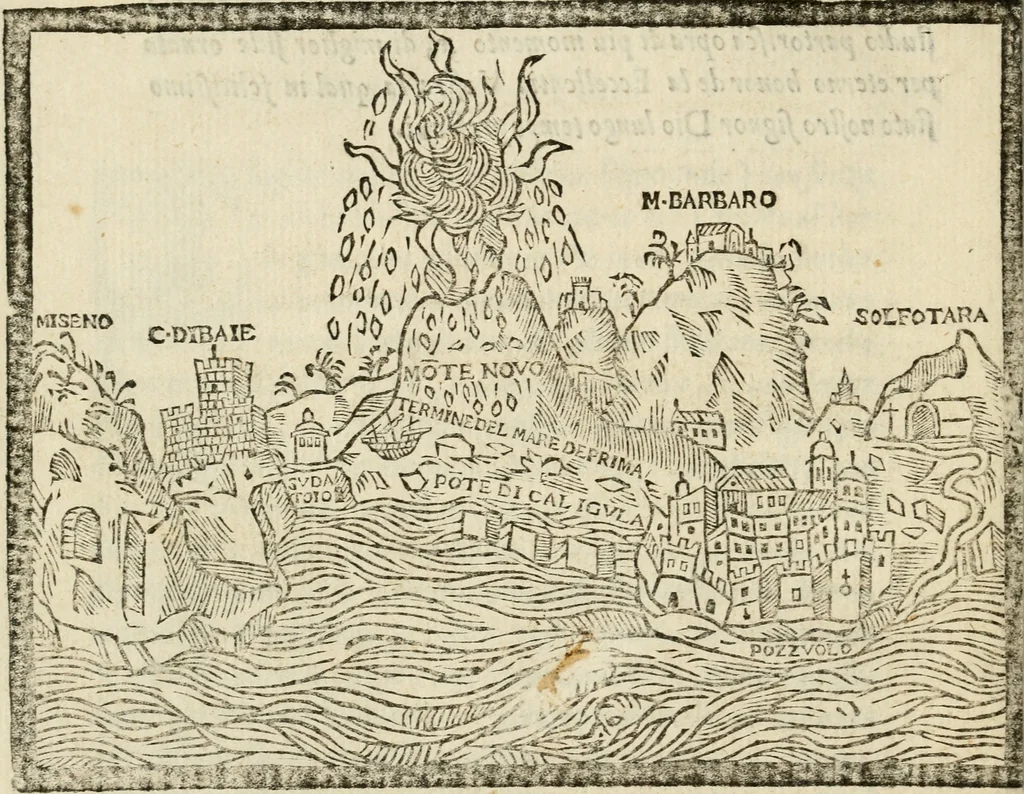 An illustration from Ragionamento del terremoto, del Nvovo monte, del aprimento di terra in Pozvolo nel anno 1538 : e dela significatione d'essi, 1539, leaf 11