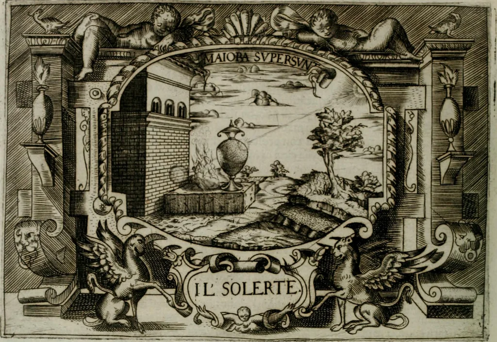 An illustration from Ragionamento di Luca Contile sopra la proprietà delle imprese con le particolari de gli academici Affidati et con le interpretationi et croniche .., 1574, leaf 113
