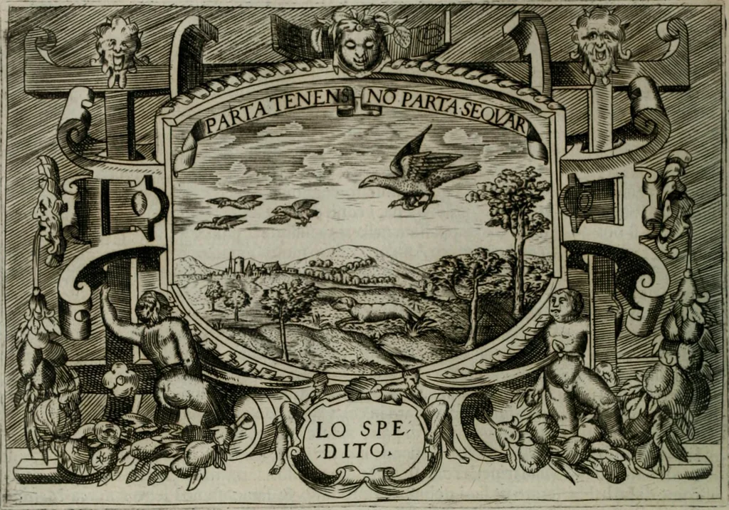 An illustration from Ragionamento di Luca Contile sopra la proprietà delle imprese con le particolari de gli academici Affidati et con le interpretationi et croniche .., 1574, leaf 115